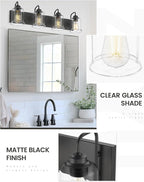 zeyu Modern Bathroom Light Fixtures, 4 Light Vanity Lighting, 28.5" Bathroom Mirror Wall Light, Matte Black Finish with Clear Glass Shade, ZSL72B-4W BK