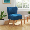 KOMFOTT Velvet Accent Chair, Modern Armless Sofa Chair with Solid Rubber Wood Legs, Wingback Leisure Chair with Thick Cushion, Upholstered Side Chair for Living Room, Bedroom, Blue