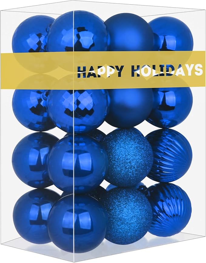 24Pcs Christmas Balls Ornaments for Xmas Tree - Shatterproof Christmas Tree Decorations Medium Hanging Ball Blue 2.5in x 24 Pack