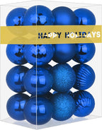 24Pcs Christmas Balls Ornaments for Xmas Tree - Shatterproof Christmas Tree Decorations Medium Hanging Ball Blue 2.5in x 24 Pack