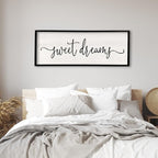 Surfapans Sweet Dreams Wall Decor Above Bed 32"x12" Master Bedroom Guest Room Wood Framed Rustic Over Bed Wall Art Sign (Black)