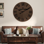 ARTPOWER Large Farmhouse Wall Clock, 35.5” Shiplap Wall Clock with Roman Numeral, Nearly Non-Ticking, Round Wall Clocks for Living Room Decor, Office, Bedroom, Entrance, Brown