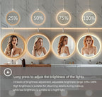28 Inch Wall-Mounted Round Bathroom Mirror with LED-Lights - Frame Vanity Mirrors (28" x 28", Gold)