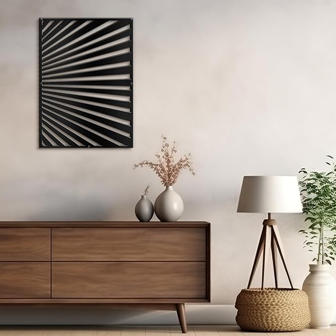 SIGNLEADER Metal Wall Art Decor Black Stripe Pattern Minimalist Modern Abstract Wall Sculpture Hangings Home Decoration for Living Room, Bedroom, Bathroom, Kitchen, Outdoor - 24" Black