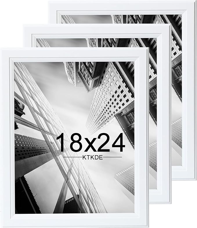 KTKDE Studio Gallery 18x24 Frame Set of 3, White Wooden frames Display Poster, Posters & Art Prints for Artwork Wall Vertical or Horizontal Display best gift