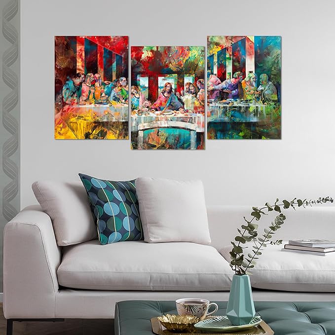 Novatique The Last Supper Wall Art Graffiti Wall Art Religious Posters Christian Wall Decor Prints Modern Graffiti Art Jesus Poster for Living Room Bedroom, 20 ”x 28 ”x 3Pcs