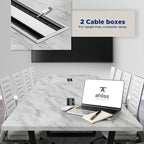 Sturdy Conference Table with Cable Management Grommets Modern Rectangle Office Meeting Table with Wood Tabletop and Metal Frame & Legs- Easy Assembly Boardroom Table (White Marble, 8 Foot)