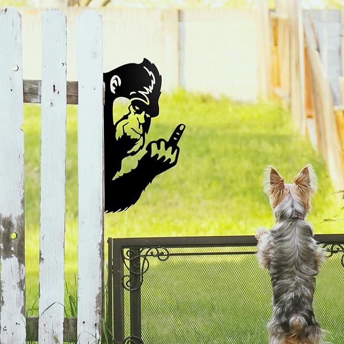 ESTART Peaking a Boo Flipping Off Bigfoot Animal Metal Sign Art Ornament, Animal Peeping Around Signs Corner Tree Garden Fence Farmhouse Outdoor Home Decoration