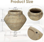 Briful Large Rustic Ceramic Vase with Distressed Finish, 8.2'' Tall Wide-Belly Decorative Flower Vases with Felt Pads, Retro Style Pottery for Home Decor, Table Centerpiece, Yellow Brown