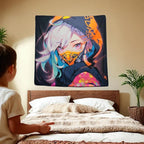 HOUHUANG Anime Fluorescent Tapestry - 59x59 Inches Large Wall Hanging for Room Decoration, Glow-in-the-Dark Trippy Boho Style with Blacklight Effects, Perfect for Bedroom and Custom Tapestry Lovers (Ninja Girl )
