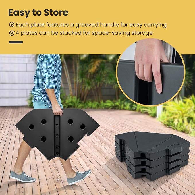 Giantex 208 lbs Offset Patio Umbrella Base, HDPE 4 PCS Cantilever Umbrella Stand, Water Sand Fillable, Heavy Duty Umbrella Weighted Base for Garden Yard Poolside Outdoor Market