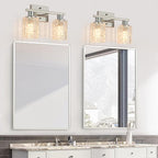 2 Light Silver Chrome Bathroom Vanity Light Over Mirror, Modern Vanity Lighting with Crystal Glass Shade, Wall Mount Bathroom Light Fixtures, E26 Base