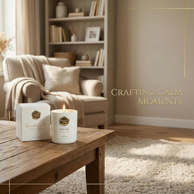 Scented Luxury Candle -Aromatherapy Soy Candles for Relaxation & Sleep - 7 oz - Hand-Cast - Comes with Pure Cotton Wick - Fine Ceramic - Ideal Gift for Both Men and Women. (White, whitetea)