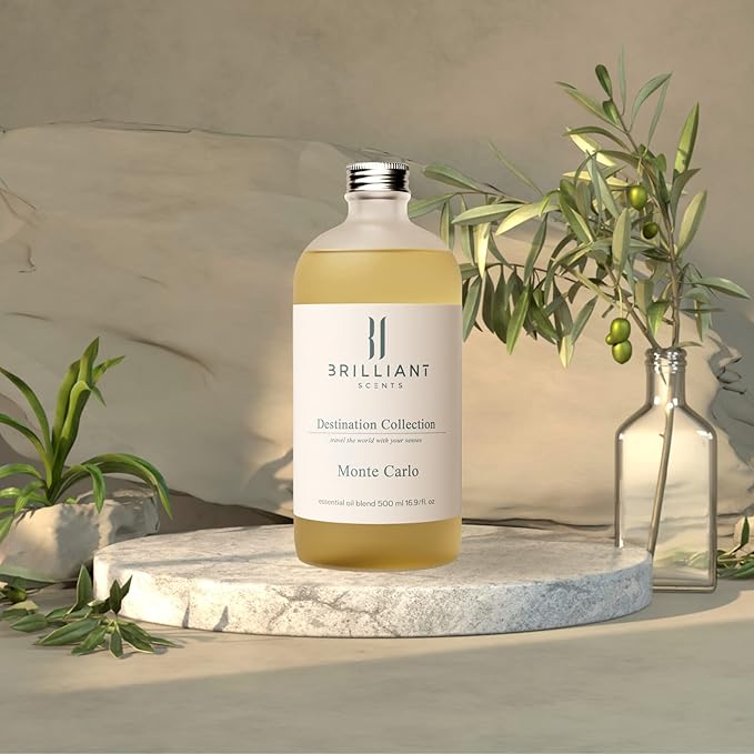 Brilliant Scents Monte Carlo Fragrance Oil 120ml - Premium Diffuser Oil for Home, Office, Hotels - Long Lasting, Plant-Based, Meets IFRA Standards, USA-Made - Jasmine, Lemongrass, Green Tea
