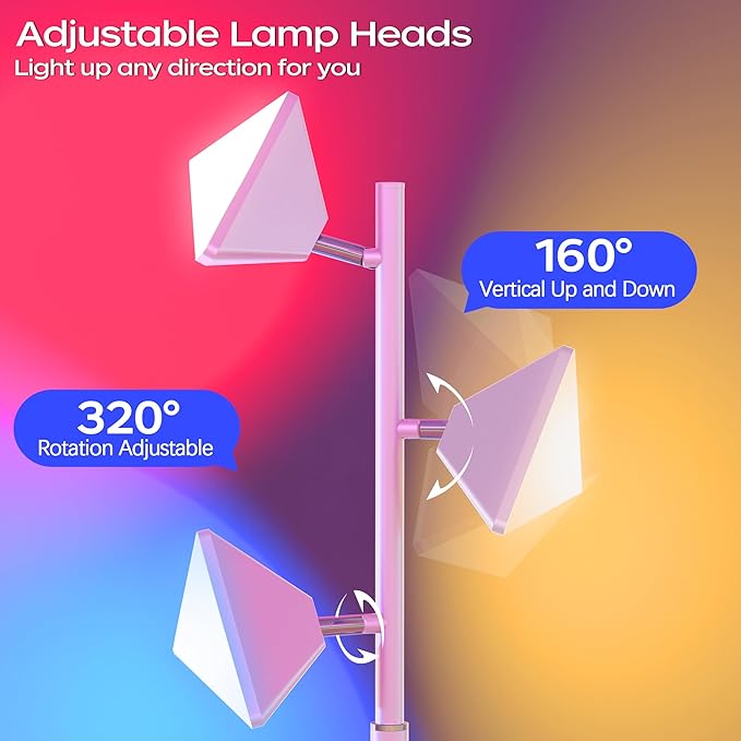 36W RGBCW Floor Lamp, Color Changing LED Tree Floor Lamp, Stepless Dimmable Tall Standing Lamp with Remote & Touch Control, 2700K-6500K Modern Floor Lamps for Living Room, Bedroom, Gaming Room - White