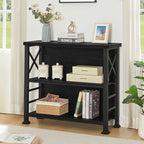 HOMBAZAAR 3-Tier Small Bookshelf, 35.4 Inch Short Book Shelf with Sturdy Metal Frame & Wood Shelves, Black Industrial Bookcase for Living Room, Bedroom, Office