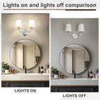 Kvhilw Bathroom Vanity Light, Brushed Nickel Bathroom Light Fixtures, 2-Light Lighting Fixtures Over Miror, Modern Wall Sconce with Flared White Fabric Shade, E26 Socket(ETL Listed)