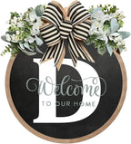 Circular Surname Front Door Welcome Sign - 26 Letter House Wreath, Front Porch Decorations, Year-Round Home Decor (D)