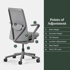Branch Verve Chair - High Performance Executive Office Chair with Contoured Back and Adjustable Lumbar Support - High Density Foam Cushion and 3D Knit Back - Fits 5' to 6', Up to 275 lbs, Lunar