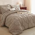 CozyLux Queen Comforter Set Khaki, 7 Pieces Pintuck Bed in A Bag, Premium Khaki Comforter Queen Size, Pinch Pleat Bedding Sets with Comforter, Sheets, Pillowcases & Shams