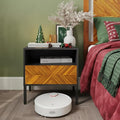 Bme Vivian Solid Wood Nightstand, End Table, Bedside Table with Herringbone Pattern for Rustic Bedroom, Easy Assembly, Rustic Golden Brown and Black