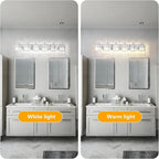 6-Light Modern Bathroom Light Fixture Chrome Bathroom Vanity Lights Over Mirror Wall Sconce Lighting with K9 Crystal Shades E26 Base for Bedroom, Living Room, Hallway Wall Lamp
