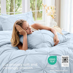Sasttie Twin Comforter Set, 5-Piece Bed in a Bag, Pintuck Bedding Sets for All Season, Includes Comforter, Flat Sheet, Fitted Sheet, Pillowcase and Pillowsham, Light Blue