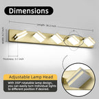 OKELI 5-Light Bathroom Vanity Light Gold Modern LED Vanity Light Over Mirror Dimmable Mirror Front Lamp with 350° Adjustable Lamp Head ETL Listed 32W 6000K Cold White