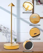 Cordless Table Lamps Rechargeable, 6000mAh Battery Operated LED Desk Lamp Outdoor Waterproof Portable Touch Dimmable Table Night Light for Patio Restaurant Dining Home Set of 2 Gold