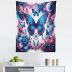 Ambesonne Boho Tapestry, Astral Dream in Outer Space with Fantasy Butterfly Dreamcatcher Moon, Fabric Wall Hanging Decor for Bedroom Living Room Dorm, 23" X 28", Pale Pink Sky Blue Indigo
