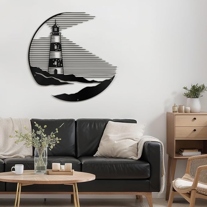 SIGNLEADER Metal Wall Art Decor Lighthouse Minimalist Modern Abstract Wall Sculpture Hangings Home Decoration for Living Room, Bedroom, Bathroom, Kitchen, Outdoor - 24" Black