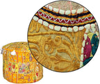 Aakriti Indian Footstool with Embroidery Pouf, Indian Cotton, Pouf, Ottoman Pouf Cover with Ethnic Decor Art – Cover (Yellow, 46 x 33 cm)