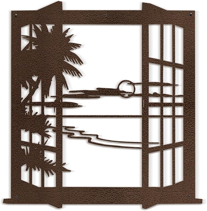 SIGNLEADER Metal Wall Art Decor Tropical Sunset Scenery Modern Abstract Wall Sculpture Hangings Home Decoration for Living Room, Bedroom, Bathroom, Kitchen, Outdoor - 18" Bronze
