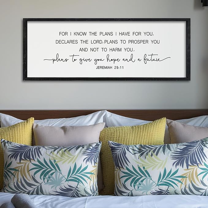 Surfapans Jeremiah 29 11 Scripture Wall Art 32"x12" Motivational Bible Verse For I Know The Plans I Have For You Sign Large Christian Home Blessing Religious Inspirational Quote Office Hanging (Black)