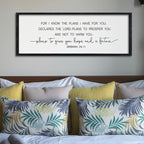 Surfapans Jeremiah 29 11 Scripture Wall Art 32"x12" Motivational Bible Verse For I Know The Plans I Have For You Sign Large Christian Home Blessing Religious Inspirational Quote Office Hanging (Black)
