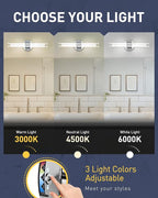 kudos Brushed Nickel Bathroom Sconces Wall Lighting, Vanity Light for Bathroom, Modern Wall Lights with Clear Glass and Frosted Glass, 3000K/4500K/6000K Adjustable, KDVL06-BN-2