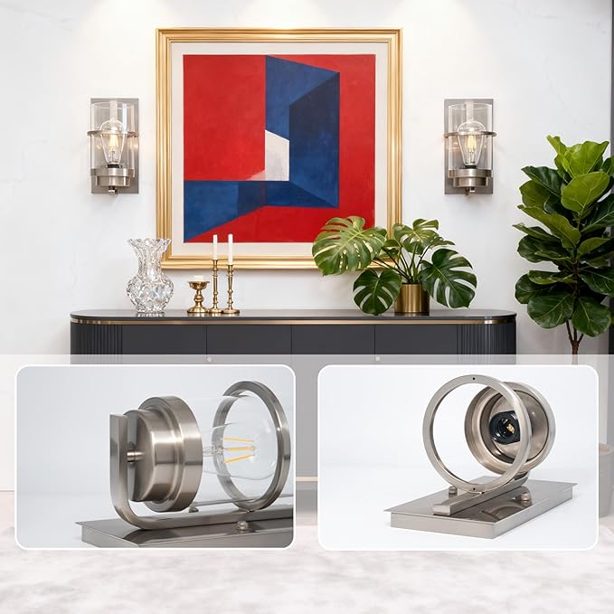 Brushed Nickel Wall Sconces Light,Modern Wall Sconces Bathroom Light Fixtures,Sconces for Small Rooms,10.2'' Beside Lights Wall Mounted (No Bulbs)