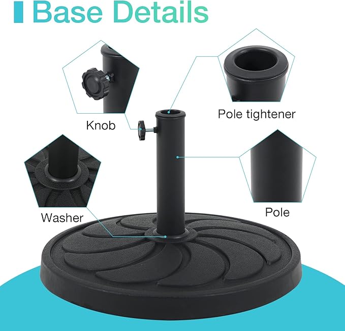COBANA Patio Umbrella Base, 40lbs Outdoor Heavy Duty Resin Umbrella Stand for Garden, Backyard, Porch, Balcony, Black