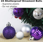 Purple & Silver 2.5" Christmas Balls Christmas Tree Decoration Ornaments Shatterproof Hanging Balls for Birthday Halloween Holiday Wedding Decorations Set of 24pcs