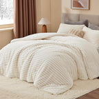 BEDELITE Fleece California King Comforter Set -Super Soft & Warm Fluffy Cream White Bedding, Luxury Fuzzy Heavy Bed Set for Winter with 2 Pillow Cases