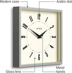 JONES CLOCKS® Box Wall Clock | Retro Square | 10 inch | Gray | Easy to Read Numbers | Perfect Kitchen or Office Clock