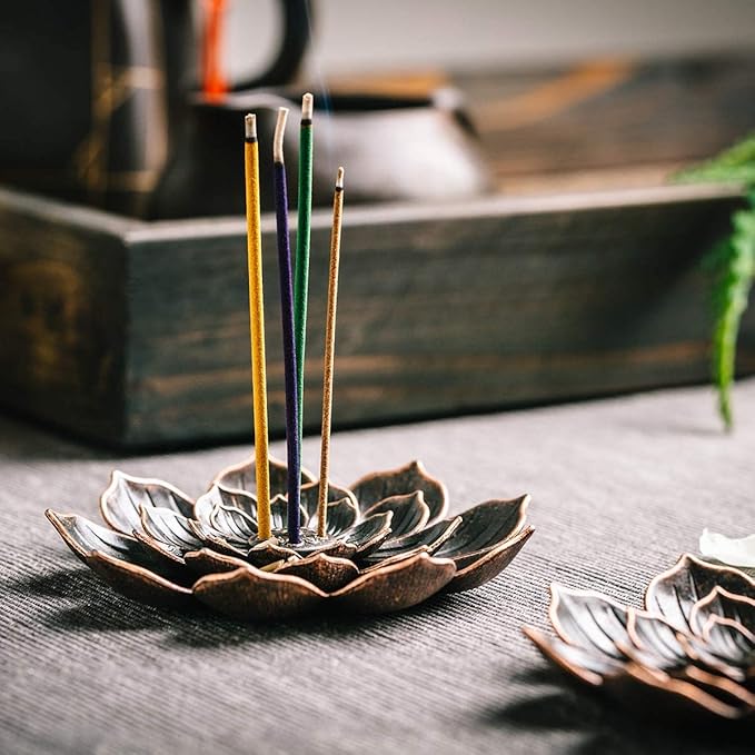 3 Pack Brass Lotus Incense Holder, Incense Sticks Burner, Incense Ash Catcher