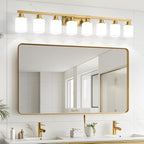 Bathroom Vanity Light,8-Light Brushed Gold Bathroom Light Fixtures with Square Frosted Glass, 51in Gold Wall Lamp Sconces for Mirror Bedroom,Living Room Hallway,E26
