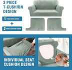 H.VERSAILTEX Sofa Cover 3 Piece T Cushion Sofa Slipcovers Thick Velvet Couch Cover Stretch T Cushion Sofa Covers for 2 Cushion Couch with 2 Individual T Cushion Covers Washable, Sea Grass