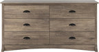 Prepac Sonoma 6-Drawer Double Dresser for Bedroom, Wide Chest of Drawers, Traditional Bedroom Furniture, 59" wide x 17.5" deep x 29" tall, Drifted Gray