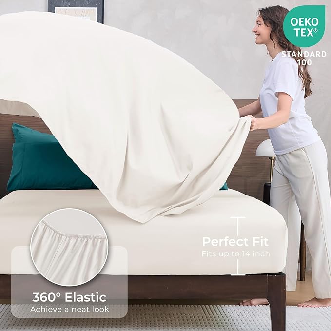 HEVUMYI Twin Comforter Set - 5-Piece All Season Bed in a Bag Twin, Ultra Soft Bedding Set with Comforter, Flat Sheet, Fitted Sheet, Pillowcases, Pillow Shams, Peacock Blue & Ivory