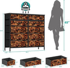TV Stand Dresser for Bedroom, Tall Fabric Drawer Dresser, Chest of Drawers, Fabric Storage Organizer Cabinet for Closet, Nursery (Solid Brown)