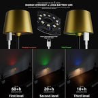 Compact Cordless Table Lamp, Rechargeable LED Night Light, Dual Light Source (RGB Top & Warm Bottom), Touch Control & Timer, Metal Lamp for Bedroom & Kids Room (Antique Brass & Black)
