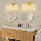 SineRise 3-Light Gold Vanity Light with 3 Color Modes (3000K/4000K/6000K), Eye Protection LED Bathroom Light Fixture, Dimmable Modern Wall Light Over Mirror with Clear Glass Shade