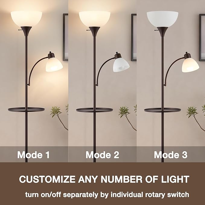 Luvkczc 72" Floor Lamp with Table, Adjustable Reading Lights, Modern Torchiere Floor Lamps for Living Room, Bedroom, Office, Brown【Bulb not Included】